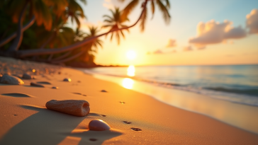 Spiaggia tropicale con palme e sole in inverno